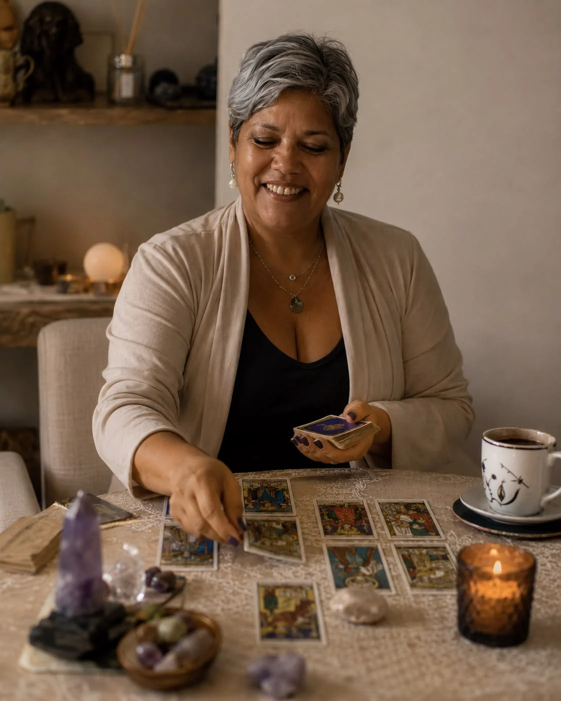Soraya Aguirre durante uma leitura de Tarot